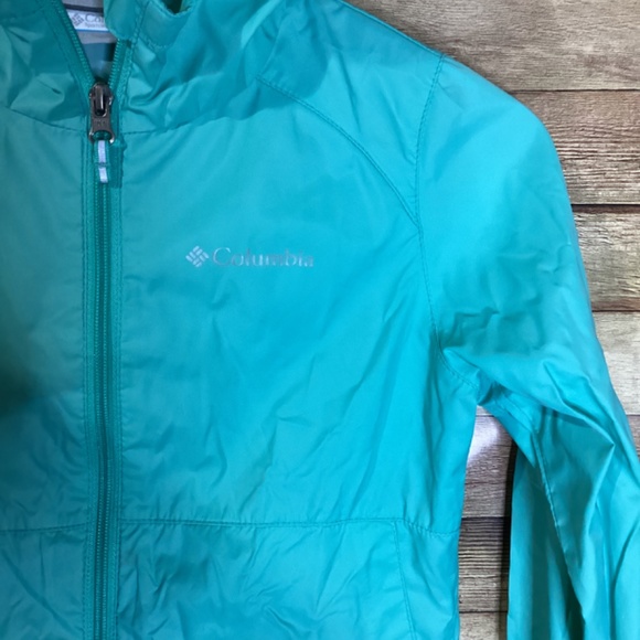 Little Girls Windbreaker Jacket Columbia Teal Green Full Zip Size 10/12 - Picture 2 of 5